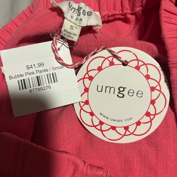 Umgee NWT Pink Wide Leg Ruffled Pants Raw Hem Linen Blend Sz S - Picture 2 of 4